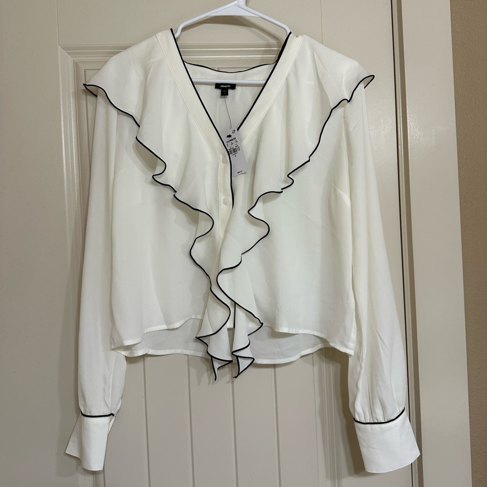 Express White Ruffle Blouse